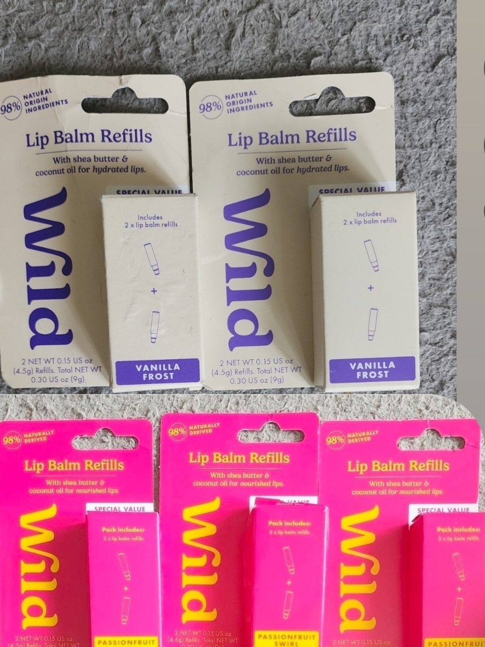 5 wild Lip Balm Refills - Vanilla Frost & Passionfruit (Assorted Colors)